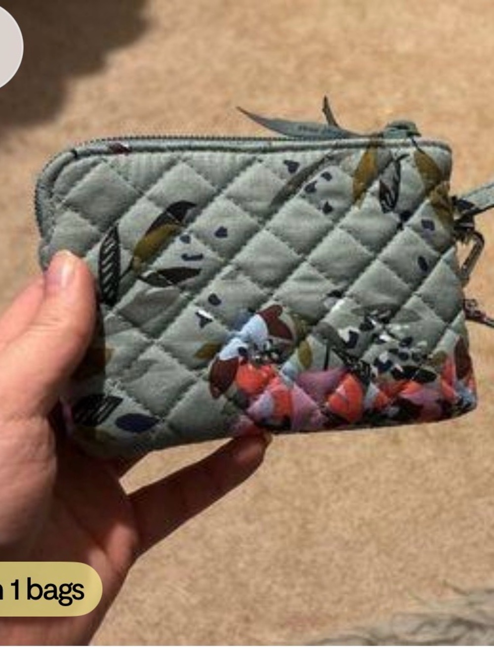 Vera Bradley Quilted Floral Zip Wristlet in Sage Green with Multicolor Blooms